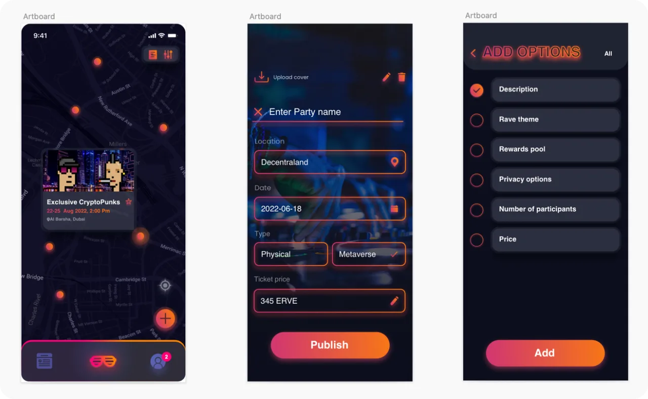 The Everave mobile application screens